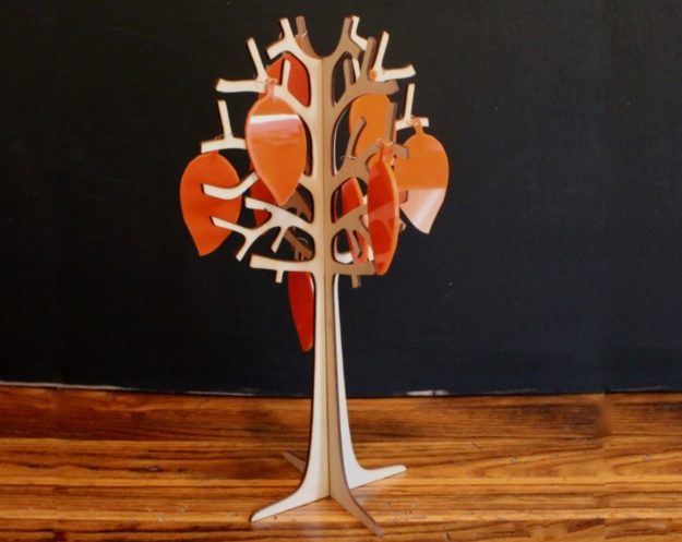wooden Thanksgiving tree with orange acrylic leaves