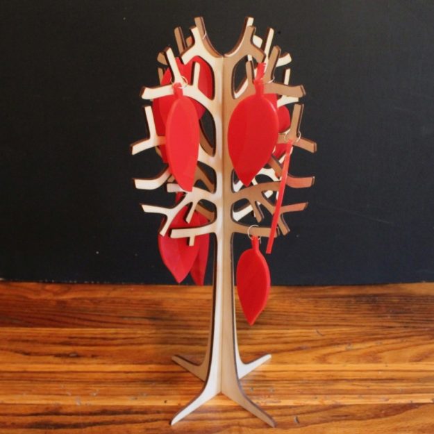 wooden Thanksgiving tree with red acrylic leaves